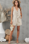 Women's V Neck Jumpsuits Sleeveless Romper Button Short Jumpsuit