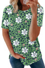 Floral T-shirt Womens Leopard Pattern Tee Tops