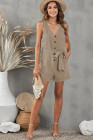 Women's V Neck Jumpsuits Sleeveless Romper Button Short Jumpsuit