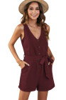 Women's V Neck Jumpsuits Sleeveless Romper Button Short Jumpsuit