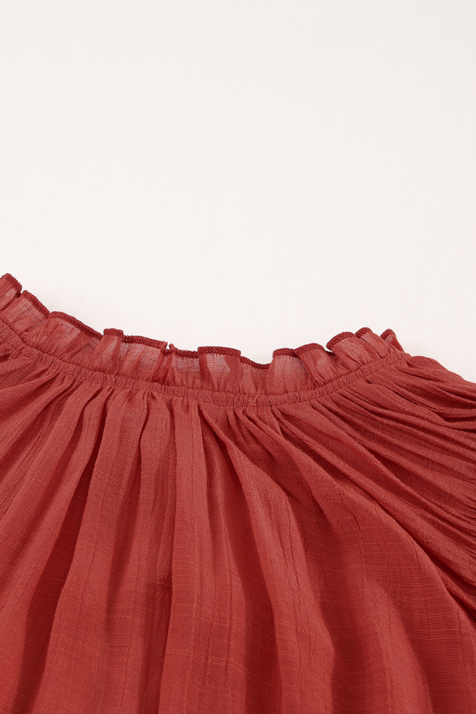 Ladies Tiered Ruffled Drawstring V Neck Blouse Top