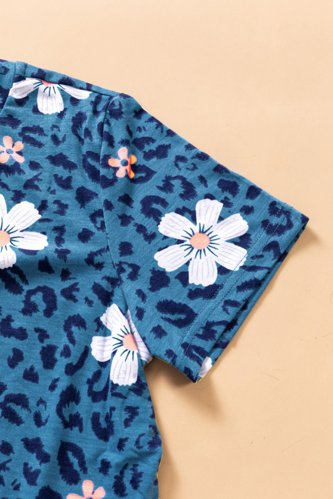 Floral T-shirt Womens Leopard Pattern Tee Tops