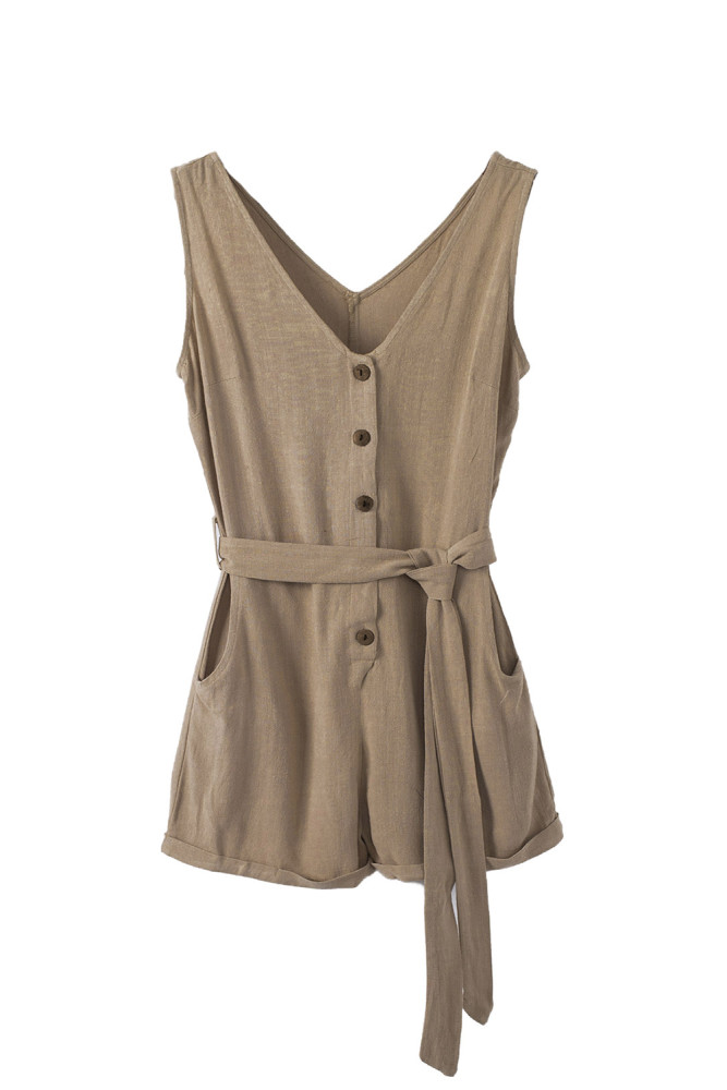 Women's V Neck Jumpsuits Sleeveless Romper Button Short Jumpsuit