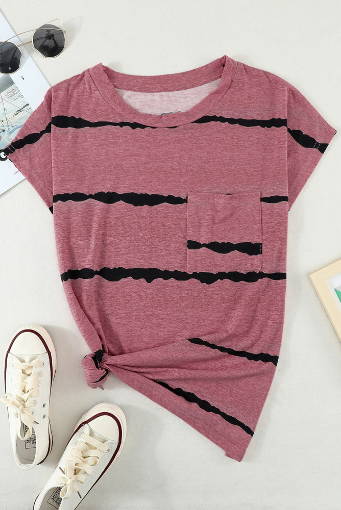 Womens Ombre Tie-dye Cap Sleeve T-Shirt with Pocket