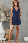 Women's V Neck Jumpsuits Sleeveless Romper Button Short Jumpsuit