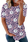 Floral T-shirt Womens Leopard Pattern Tee Tops