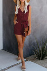 Women's V Neck Jumpsuits Sleeveless Romper Button Short Jumpsuit