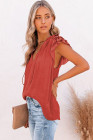 Ladies Tiered Ruffled Drawstring V Neck Blouse Top