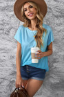 Womens Ombre Tie-dye Cap Sleeve T-Shirt with Pocket