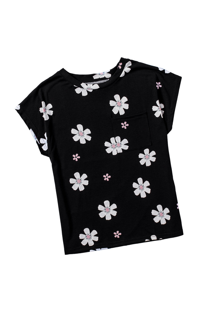 Womens Ombre Tie-dye Cap Sleeve T-Shirt with Pocket