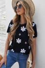 Floral T-shirt Womens Leopard Pattern Tee Tops