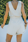 Women's V Neck Jumpsuits Sleeveless Romper Button Short Jumpsuit