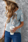 Floral T-shirt Womens Leopard Pattern Tee Tops