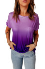 Womens Ombre Tie-dye Cap Sleeve T-Shirt with Pocket