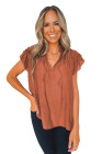Ladies Tiered Ruffled Drawstring V Neck Blouse Top