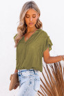 Ladies Tiered Ruffled Drawstring V Neck Blouse Top