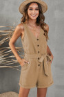 Women's V Neck Jumpsuits Sleeveless Romper Button Short Jumpsuit