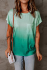 Womens Ombre Tie-dye Cap Sleeve T-Shirt with Pocket