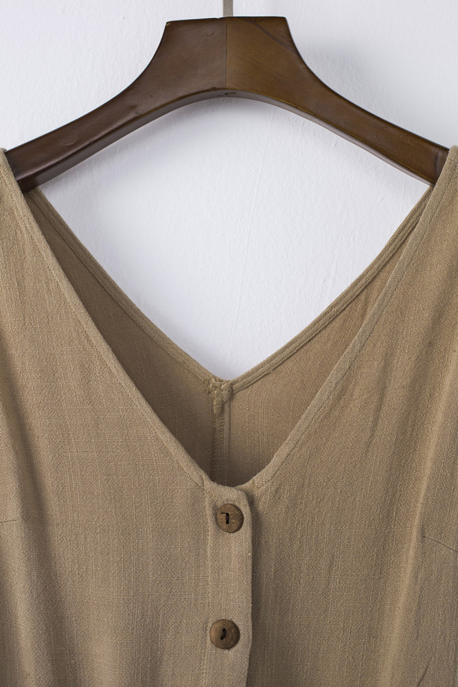 Women's V Neck Jumpsuits Sleeveless Romper Button Short Jumpsuit