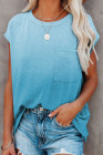 Womens Ombre Tie-dye Cap Sleeve T-Shirt with Pocket
