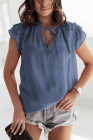 Ladies Tiered Ruffled Drawstring V Neck Blouse Top