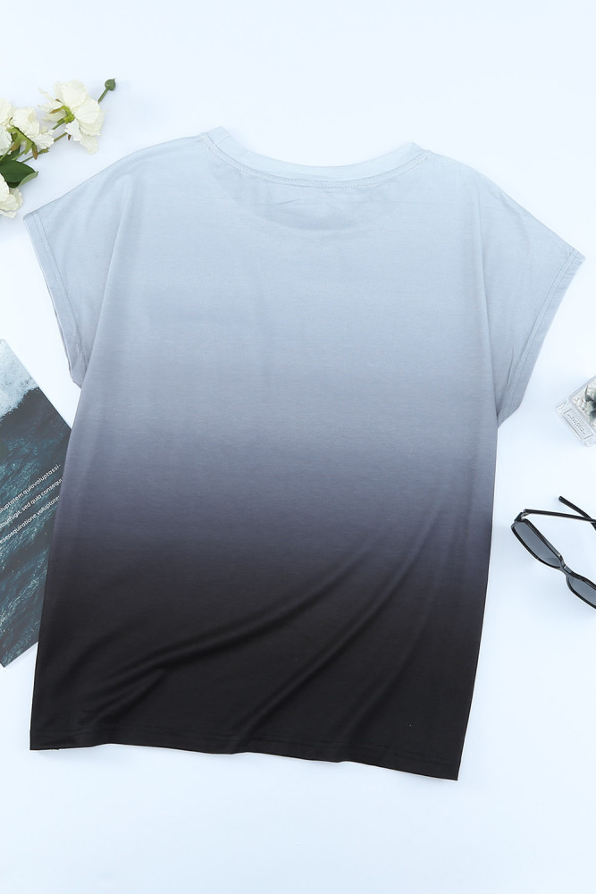 Womens Ombre Tie-dye Cap Sleeve T-Shirt with Pocket