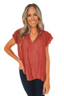 Ladies Tiered Ruffled Drawstring V Neck Blouse Top