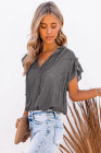 Ladies Tiered Ruffled Drawstring V Neck Blouse Top