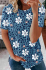 Floral T-shirt Womens Leopard Pattern Tee Tops