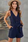 Women's V Neck Jumpsuits Sleeveless Romper Button Short Jumpsuit