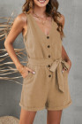 Women's V Neck Jumpsuits Sleeveless Romper Button Short Jumpsuit
