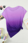 Womens Ombre Tie-dye Cap Sleeve T-Shirt with Pocket