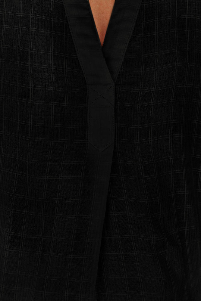 Striped Plaid Print Loose V Neck Short Sleeve Shirt with Slits