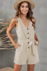 Women's V Neck Jumpsuits Sleeveless Romper Button Short Jumpsuit