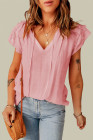 Ladies Tiered Ruffled Drawstring V Neck Blouse Top