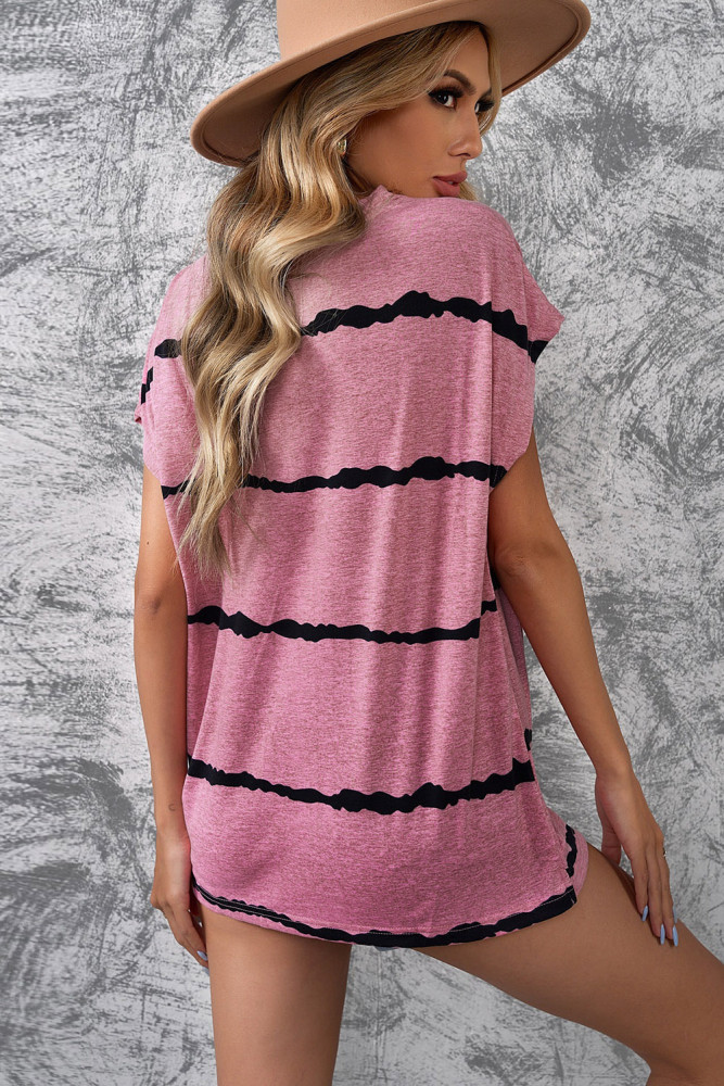 Womens Ombre Tie-dye Cap Sleeve T-Shirt with Pocket