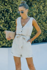 Women's V Neck Jumpsuits Sleeveless Romper Button Short Jumpsuit