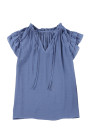 Ladies Tiered Ruffled Drawstring V Neck Blouse Top