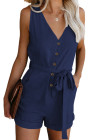 Women's V Neck Jumpsuits Sleeveless Romper Button Short Jumpsuit