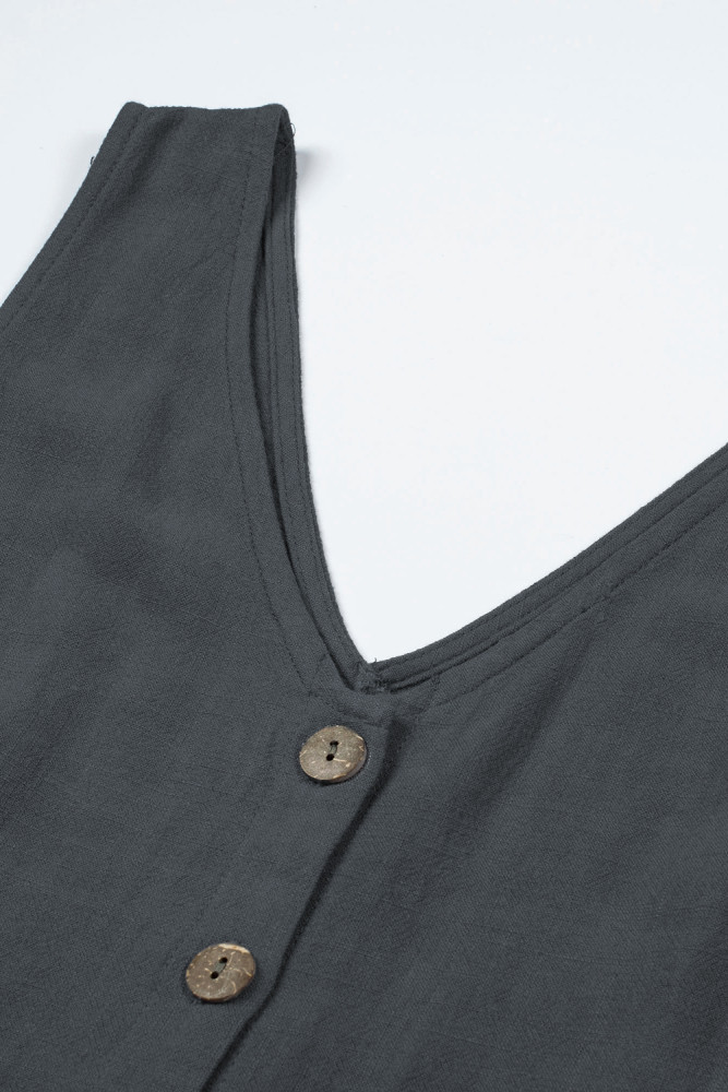 Women's V Neck Jumpsuits Sleeveless Romper Button Short Jumpsuit