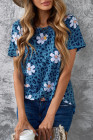 Floral T-shirt Womens Leopard Pattern Tee Tops
