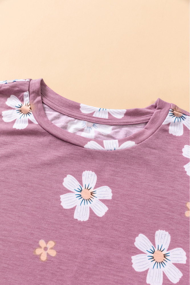 Floral T-shirt Womens Leopard Pattern Tee Tops