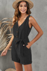 Women's V Neck Jumpsuits Sleeveless Romper Button Short Jumpsuit