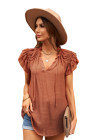 Ladies Tiered Ruffled Drawstring V Neck Blouse Top