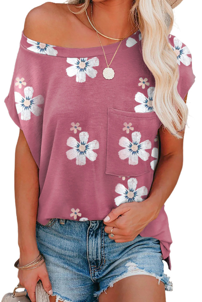 Womens Ombre Tie-dye Cap Sleeve T-Shirt with Pocket