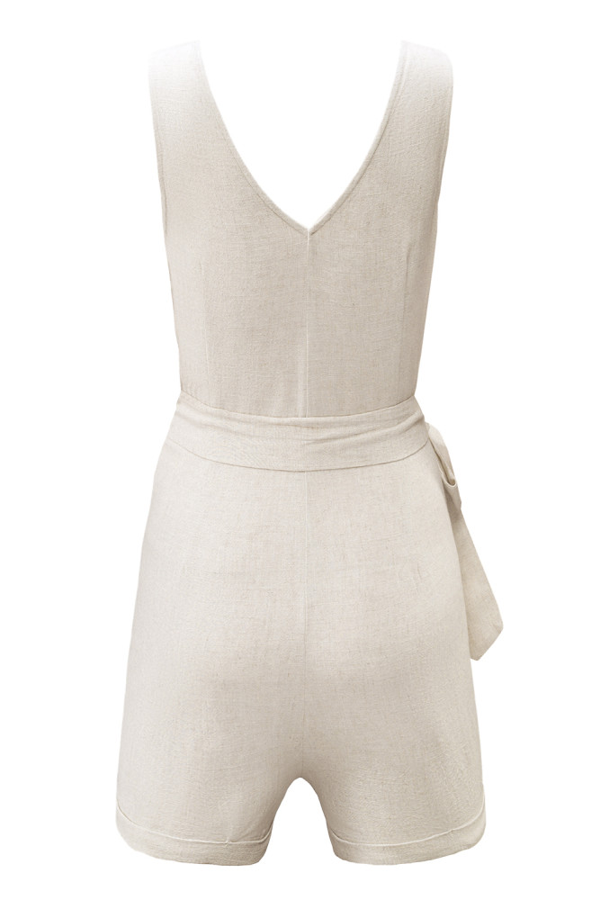 Women's V Neck Jumpsuits Sleeveless Romper Button Short Jumpsuit