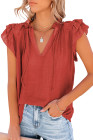 Ladies Tiered Ruffled Drawstring V Neck Blouse Top