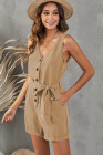 Women's V Neck Jumpsuits Sleeveless Romper Button Short Jumpsuit