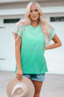 Womens Ombre Tie-dye Cap Sleeve T-Shirt with Pocket