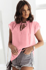 Ladies Tiered Ruffled Drawstring V Neck Blouse Top